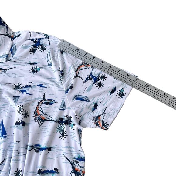 Chaps Polo Shirt Men’s Medium White Marlin Fish AOP Everyday Performance New - Picture 10 of 11